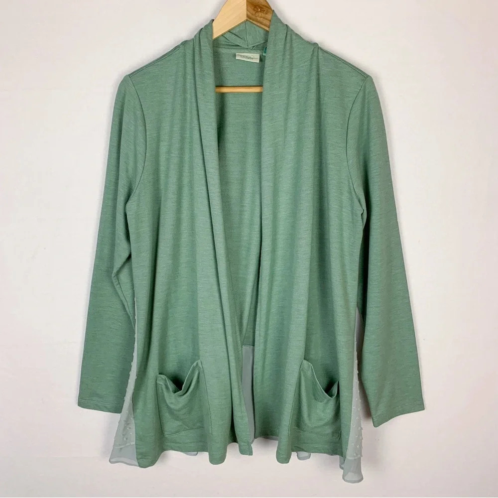 LOGO Lori Goldstein Open Layered Green Cardigan
